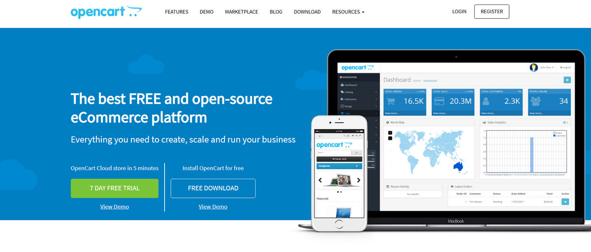 OpenCart - website homepage